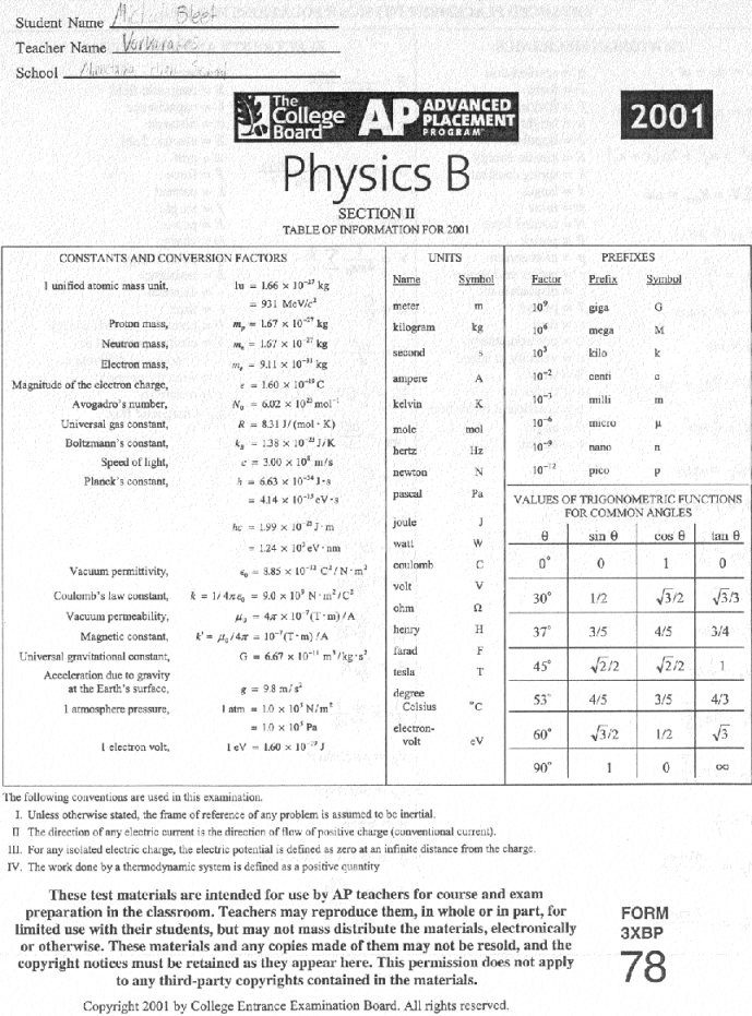 Physics B AP Test